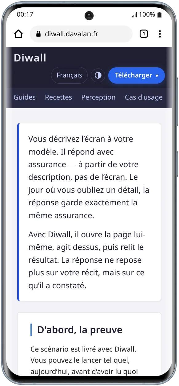 Capture du site de présentation de Diwall en mode clair