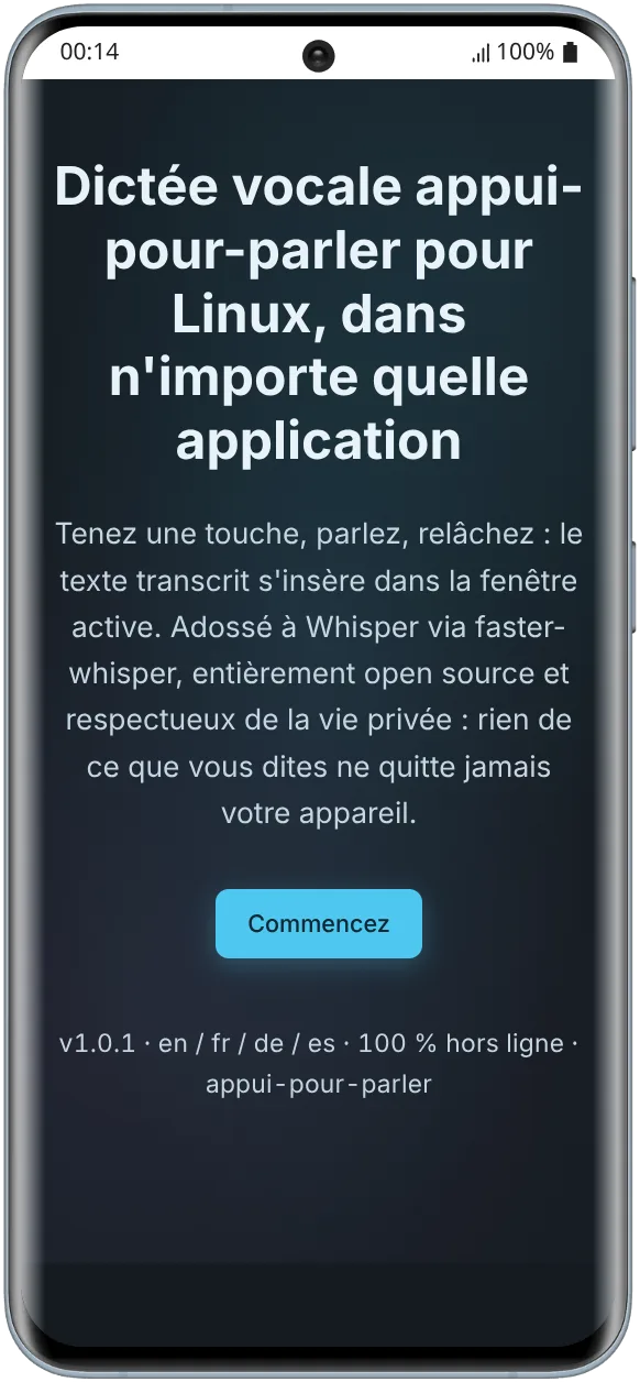 Capture du site de présentation de WhispSkrid en mode sombre